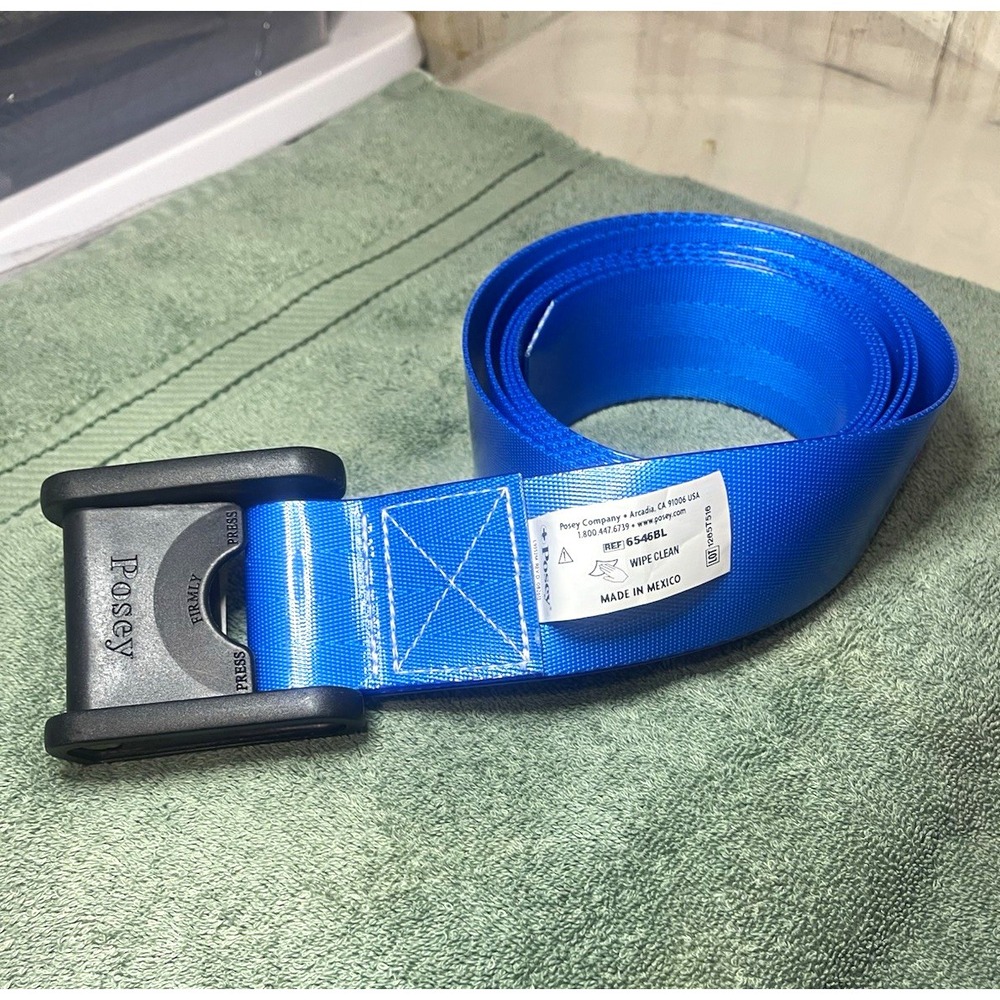 Posey 6546BL Blue Nylon gait Strap w/ Plastic Loop buckle 2in x 48in wipeable